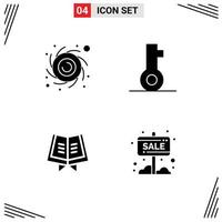 Pack of 4 creative Solid Glyphs of astronomy quran key security info board Editable Vector Design Elements