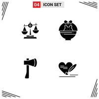 Set of 4 Vector Solid Glyphs on Grid for balance cart justice scale nature Editable Vector Design Elements