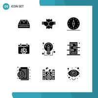 Group of 9 Solid Glyphs Signs and Symbols for muslim feast punch calendar navigation Editable Vector Design Elements