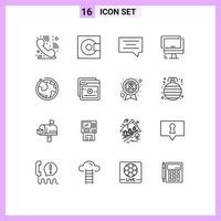 Group of 16 Outlines Signs and Symbols for world pc bubble imac monitor Editable Vector Design Elements