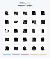 Paquete de iconos de 25 glifos en negro sólido para dispositivos creativos, como un gadget. ordenadores. hardware. hardware. conducir vector