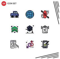 Mobile Interface Filledline Flat Color Set of 9 Pictograms of clipboard school travel graduation direction Editable Vector Design Elements