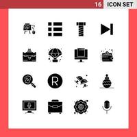 16 Universal Solid Glyphs Set for Web and Mobile Applications adventure tourist bolt bag last Editable Vector Design Elements