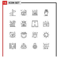 Group of 16 Outlines Signs and Symbols for achieve knowledge best head data Editable Vector Design Elements