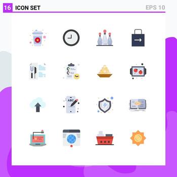 Paquete de 16 colores planos de interfaz de usuario de signos y símbolos modernos de bolos de seguridad de menú proteger paquete editable clave de elementos creativos de diseño de vectores