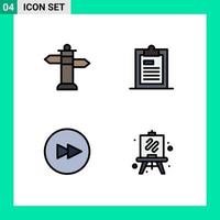 Pack of 4 creative Filledline Flat Colors of navigation forward clipboard page easel Editable Vector Design Elements