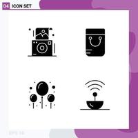 4 User Interface Solid Glyph Pack of modern Signs and Symbols of camera party polaroid school steel Editable Vector Design Elements