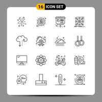 Universal Icon Symbols Group of 16 Modern Outlines of cloud cluster chart app data Editable Vector Design Elements