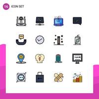 Pictogram Set of 16 Simple Flat Color Filled Lines of success chat approve online approve laptop Editable Creative Vector Design Elements