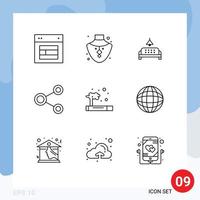 Pictogram Set of 9 Simple Outlines of social network necklace link home Editable Vector Design Elements