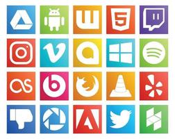 20 Social Media Icon Pack Including player vlc google allo browser beats pill vector