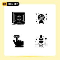 Group of 4 Solid Glyphs Signs and Symbols for dimensional finger scanner sign plant Editable Vector Design Elements