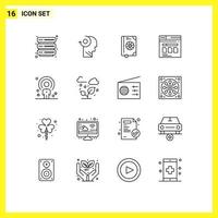Pack of 16 creative Outlines of human file flower website secure Editable Vector Design Elements