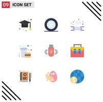 User Interface Pack of 9 Basic Flat Colors of usb fast star drink waste Editable Vector Design Elements