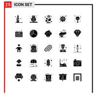 25 User Interface Solid Glyph Pack of modern Signs and Symbols of glass mechanism spa gear cogwheel Editable Vector Design Elements