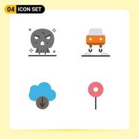 paquete de 4 iconos planos modernos, signos y símbolos para medios de impresión web, como huesos, descarga de cráneos, mapas futuros, elementos de diseño vectorial editables vector