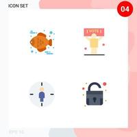 4 Universal Flat Icons Set for Web and Mobile Applications fish aim campaign vote lock Editable Vector Design Elements