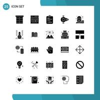 Set of 25 Commercial Solid Glyphs pack for spacecraft interceptor report fighter document Editable Vector Design Elements