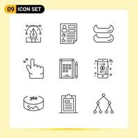 Editable Vector Line Pack of 9 Simple Outlines of notes book page zoom gesture Editable Vector Design Elements