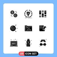 9 User Interface Solid Glyph Pack of modern Signs and Symbols of computer wirefram award sketching victory Editable Vector Design Elements