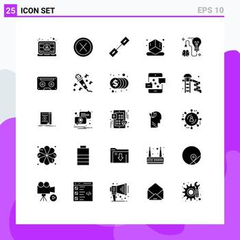 Group of 25 Modern Solid Glyphs Set for brain printing no cube link Editable Vector Design Elements
