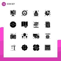 Universal Icon Symbols Group of 16 Modern Solid Glyphs of gauge configuration dessert break cog Editable Vector Design Elements