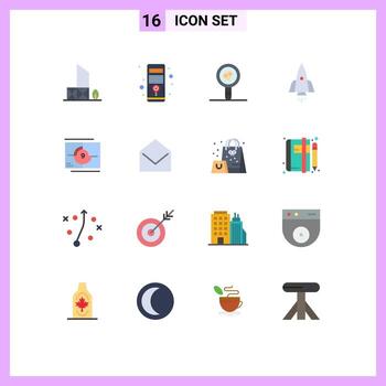 16 User Interface Flat Color Pack of modern Signs and Symbols of travel speedup system spaceship microbiology Editable Pack of Creative Vector Design Elements