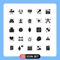 Modern Set of 25 Solid Glyphs Pictograph of music radio hierarchy wifi receiver Editable Vector Design Elements