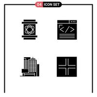 4 Universal Solid Glyphs Set for Web and Mobile Applications barrel building space web content office Editable Vector Design Elements