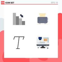 Pictogram Set of 4 Simple Flat Icons of bar font down home printer Editable Vector Design Elements