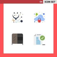 4 User Interface Flat Icon Pack of modern Signs and Symbols of care interior stethoscope protection approve Editable Vector Design Elements