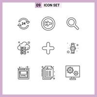 Pack of 9 Modern Outlines Signs and Symbols for Web Print Media such as add storage transportation server ui Editable Vector Design Elements