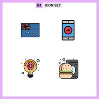 Pack of 4 creative Filledline Flat Colors of aussie plan flag mobile idea Editable Vector Design Elements