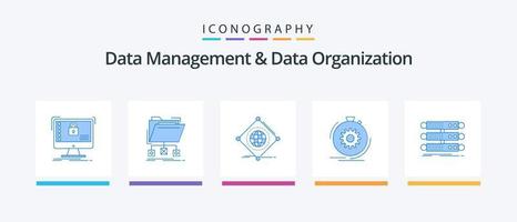 Data Management And Data Organization Blue 5 Icon Pack Including performance. action. folder. global. things. Creative Icons Design vector