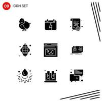 Editable Vector Line Pack of 9 Simple Solid Glyphs of website page diploma internet lamp Editable Vector Design Elements