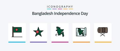 la línea del día de la independencia de bangladesh llenó un paquete de 5 íconos que incluye . bangladesh mapa. diseño de iconos creativos vector
