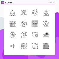 Group of 16 Outlines Signs and Symbols for house support business service customer Editable Vector Design Elements