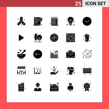 User Interface Pack of 25 Basic Solid Glyphs of media player down schedule great idea excellent idea Editable Vector Design Elements