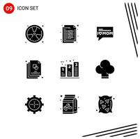 Solid Glyph Pack of 9 Universal Symbols of bar file web creative mom Editable Vector Design Elements