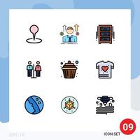 Pack of 9 Modern Filledline Flat Colors Signs and Symbols for Web Print Media such as service homestay sales man elevator office draw Editable Vector Design Elements