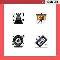 Modern Set of 4 Filledline Flat Colors Pictograph of pawn location rock blackboard rating Editable Vector Design Elements