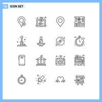 16 User Interface Outline Pack of modern Signs and Symbols of fun mother location mainboard computer Editable Vector Design Elements