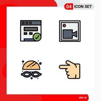 Modern Set of 4 Filledline Flat Colors Pictograph of browser park cam video forefinger Editable Vector Design Elements