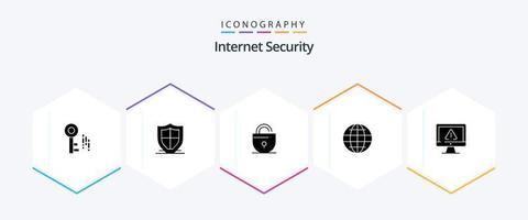 Paquete de iconos de seguridad de Internet de 25 glifos que incluye datos. seguridad. cerrar con llave. Internet. mundo vector