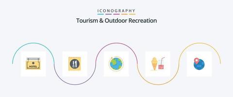 Paquete de 5 iconos planos de turismo y recreación al aire libre que incluye mapa. jugo. globo. verano. beber vector