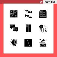 Mobile Interface Solid Glyph Set of 9 Pictograms of appliances help e communication school Editable Vector Design Elements