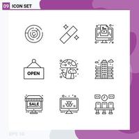 9 Creative Icons Modern Signs and Symbols of mushrooms autumn computer sign open Editable Vector Design Elements