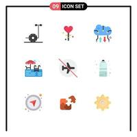 Mobile Interface Flat Color Set of 9 Pictograms of flying airport cloud computing swimming water Editable Vector Design Elements