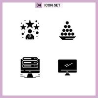 Set of 4 Commercial Solid Glyphs pack for avatar sweet star dessert monitor Editable Vector Design Elements