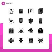 Mobile Interface Solid Glyph Set of 16 Pictograms of files document tactics account gymnast Editable Vector Design Elements